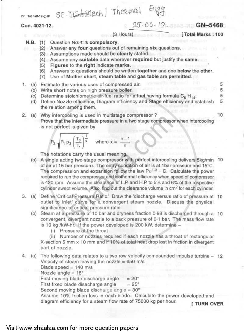 Thermal Engineering 2011-2012 - B.E. - Semester 4 (SE Second Year) - University of Mumbai question paper with PDF download