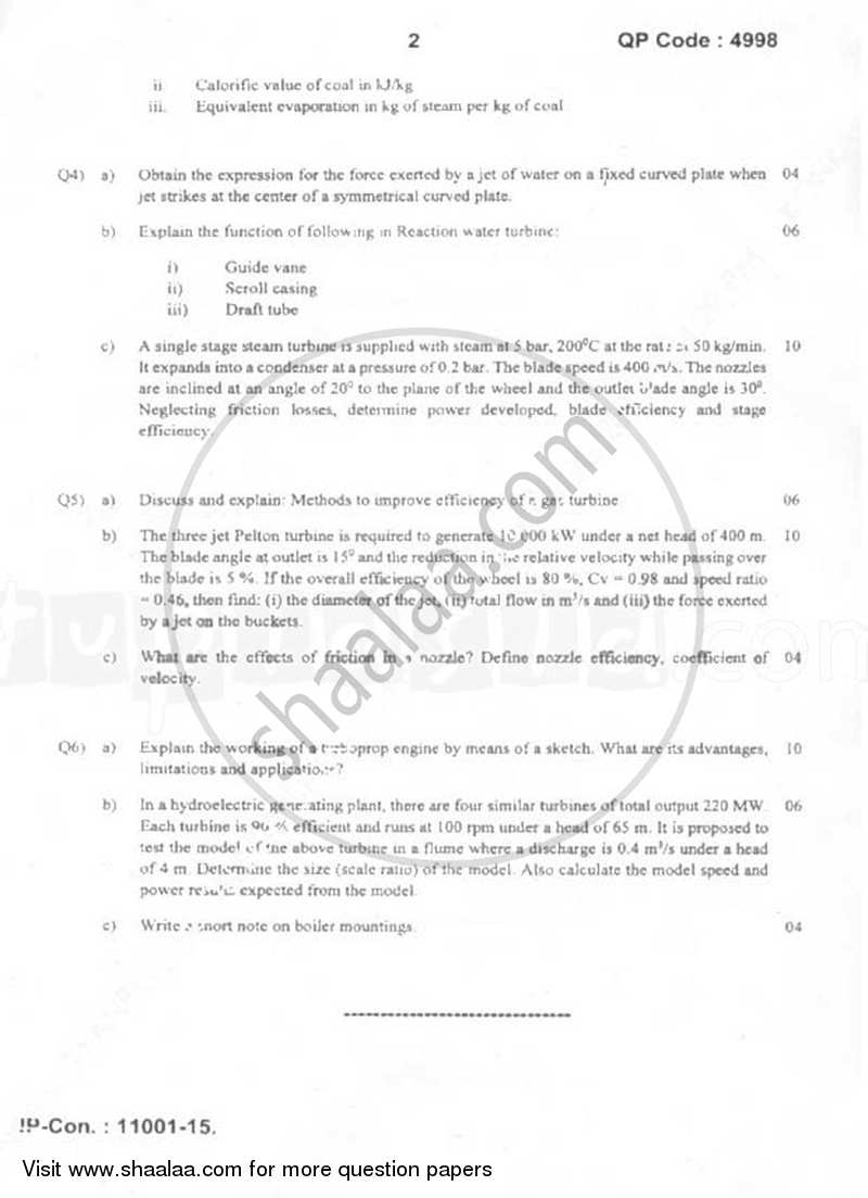 Thermal and Fluid Power Engineering 2014-2015 - B.E. - Semester 6 (TE Third Year) - University of Mumbai question paper with PDF download
