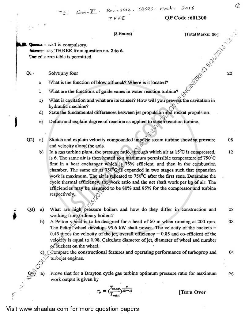 Thermal and Fluid Power Engineering 2015-2016 - B.E. - Semester 6 (TE Third Year) - University of Mumbai question paper with PDF download