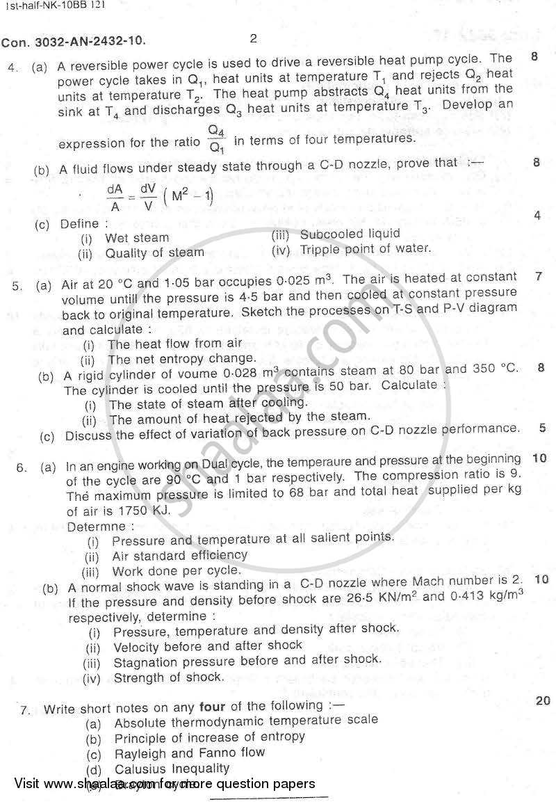 Thermodynamics 2009-2010 - B.E. - Semester 3 (SE Second Year) - University of Mumbai question paper with PDF download
