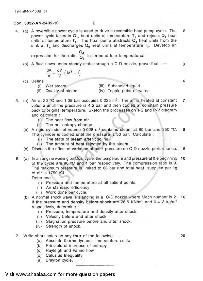Thermodynamics 2009-2010 - B.E. - Semester 3 (SE Second Year) - University of Mumbai question paper with PDF download
