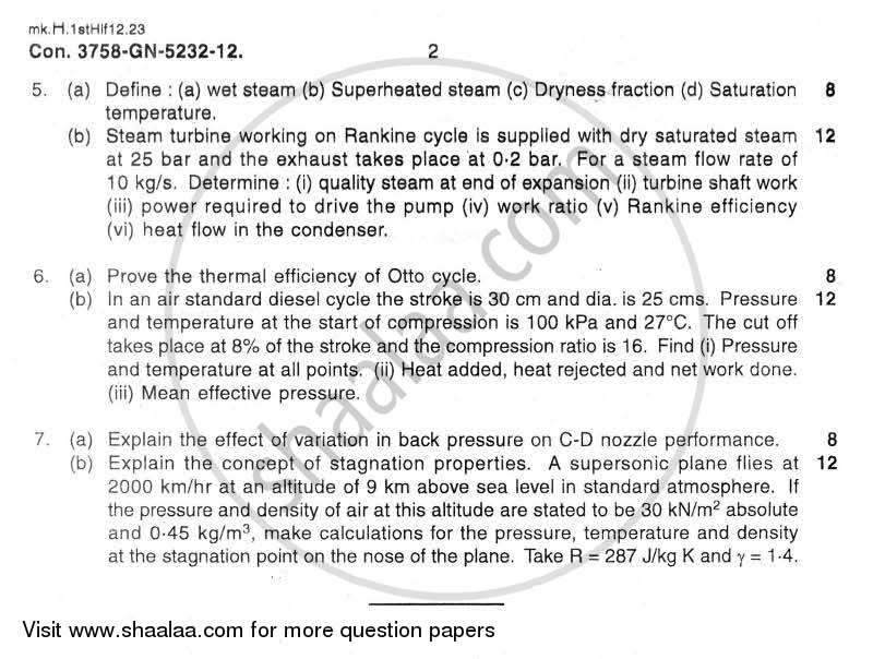 Thermodynamics 2011-2012 - B.E. - Semester 3 (SE Second Year) - University of Mumbai question paper with PDF download