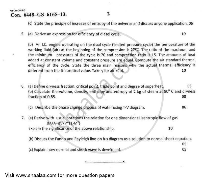 Thermodynamics 2012-2013 - B.E. - Semester 3 (SE Second Year) - University of Mumbai question paper with PDF download