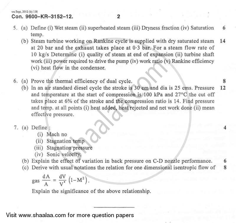 Thermodynamics 2012-2013 - B.E. - Semester 3 (SE Second Year) - University of Mumbai question paper with PDF download