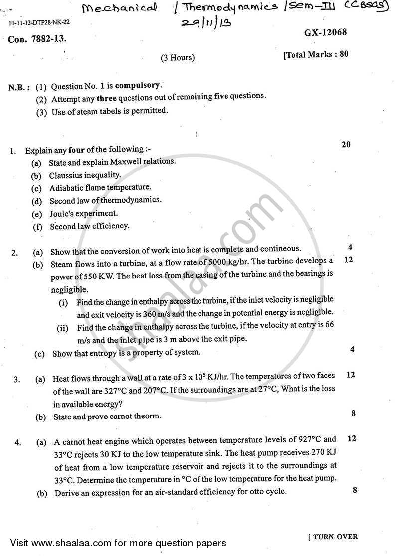 Thermodynamics 2013-2014 - B.E. - Semester 3 (SE Second Year) - University of Mumbai question paper with PDF download