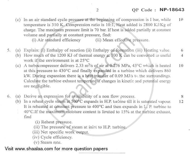 Thermodynamics 2013-2014 - B.E. - Semester 3 (SE Second Year) - University of Mumbai question paper with PDF download