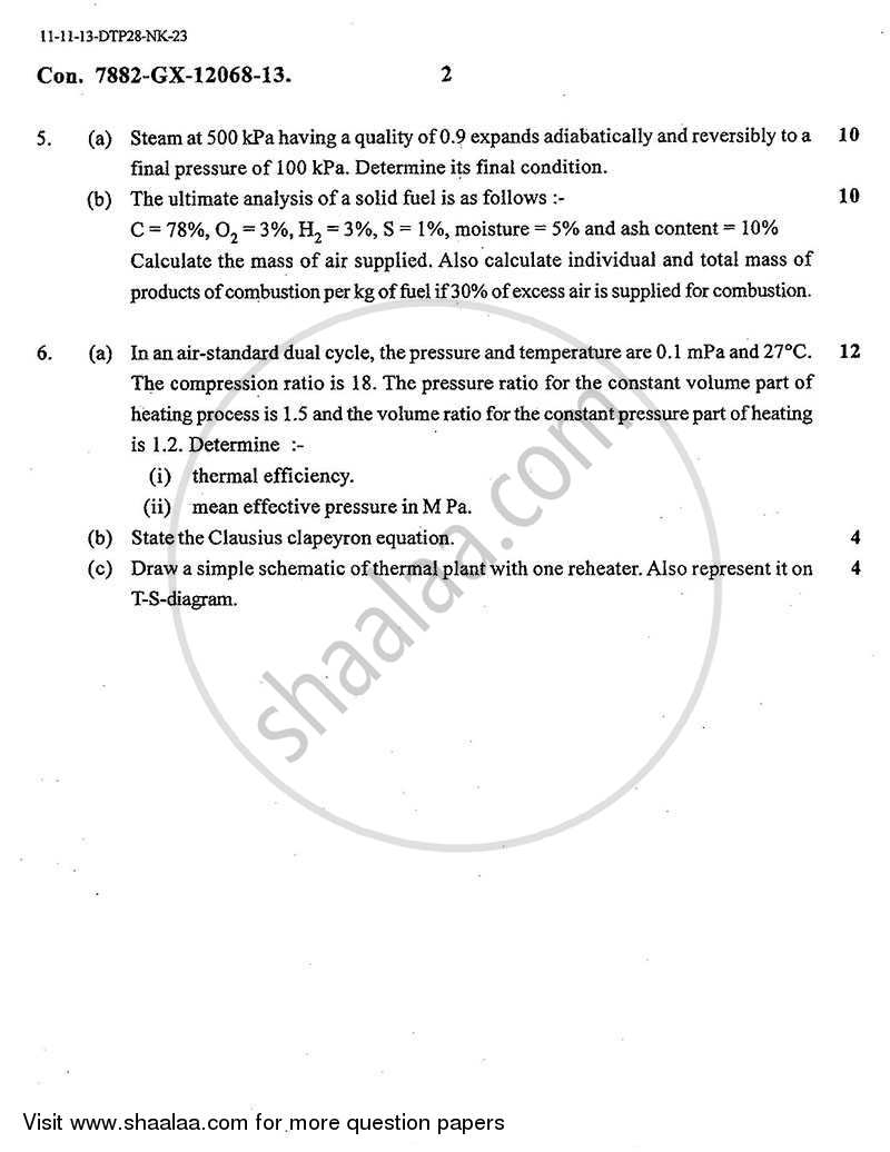 Thermodynamics 2013-2014 - B.E. - Semester 3 (SE Second Year) - University of Mumbai question paper with PDF download