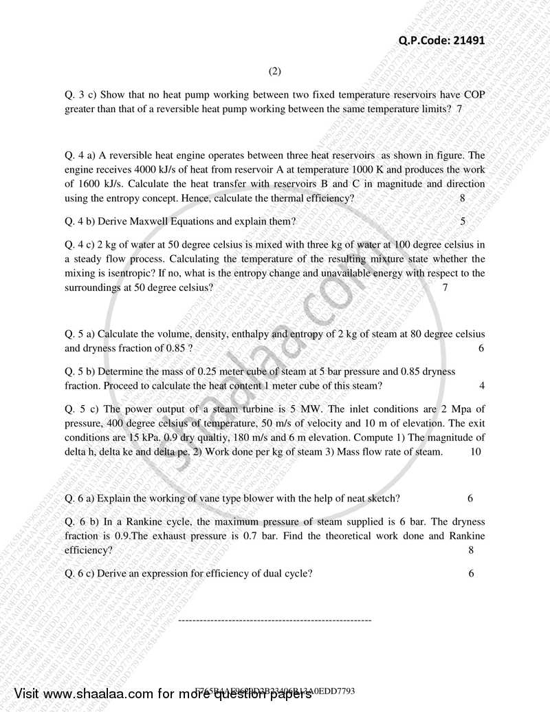 Thermodynamics 2017-2018 - B.E. - Semester 3 (SE Second Year) - University of Mumbai question paper with PDF download