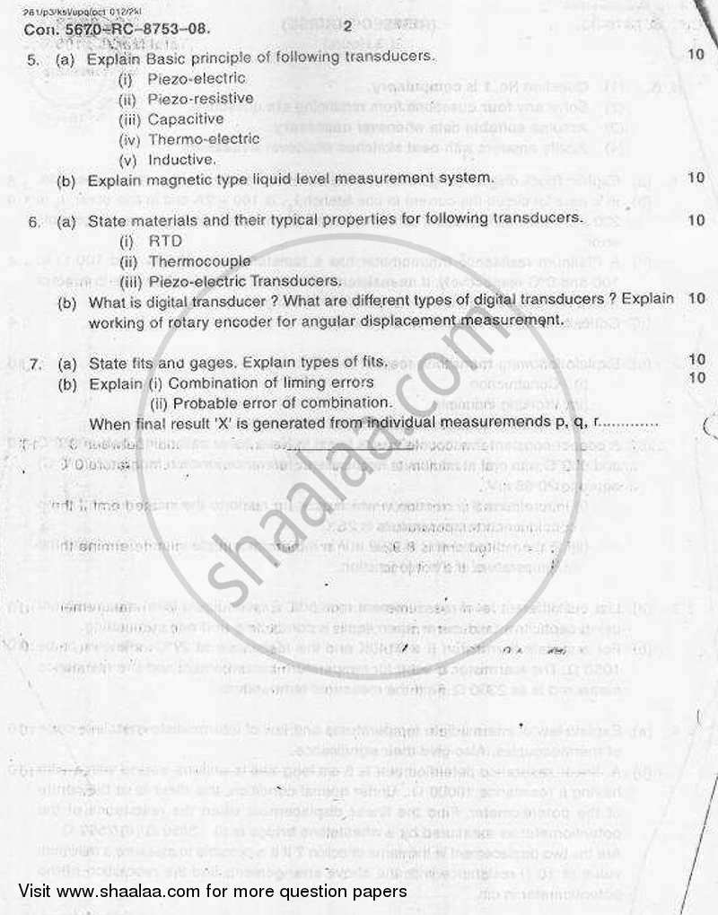 Transducers 1 2008-2009 - B.E. - Semester 3 (SE Second Year) - University of Mumbai question paper with PDF download