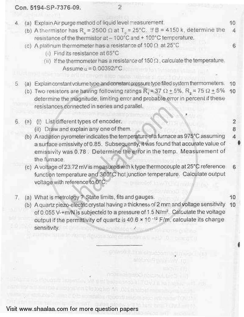 Transducers 1 2009-2010 - B.E. - Semester 3 (SE Second Year) - University of Mumbai question paper with PDF download
