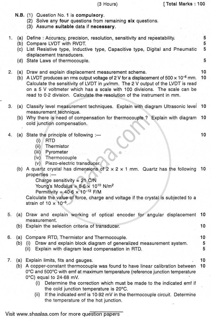 Transducers 1 2010-2011 - B.E. - Semester 3 (SE Second Year) - University of Mumbai question paper with PDF download