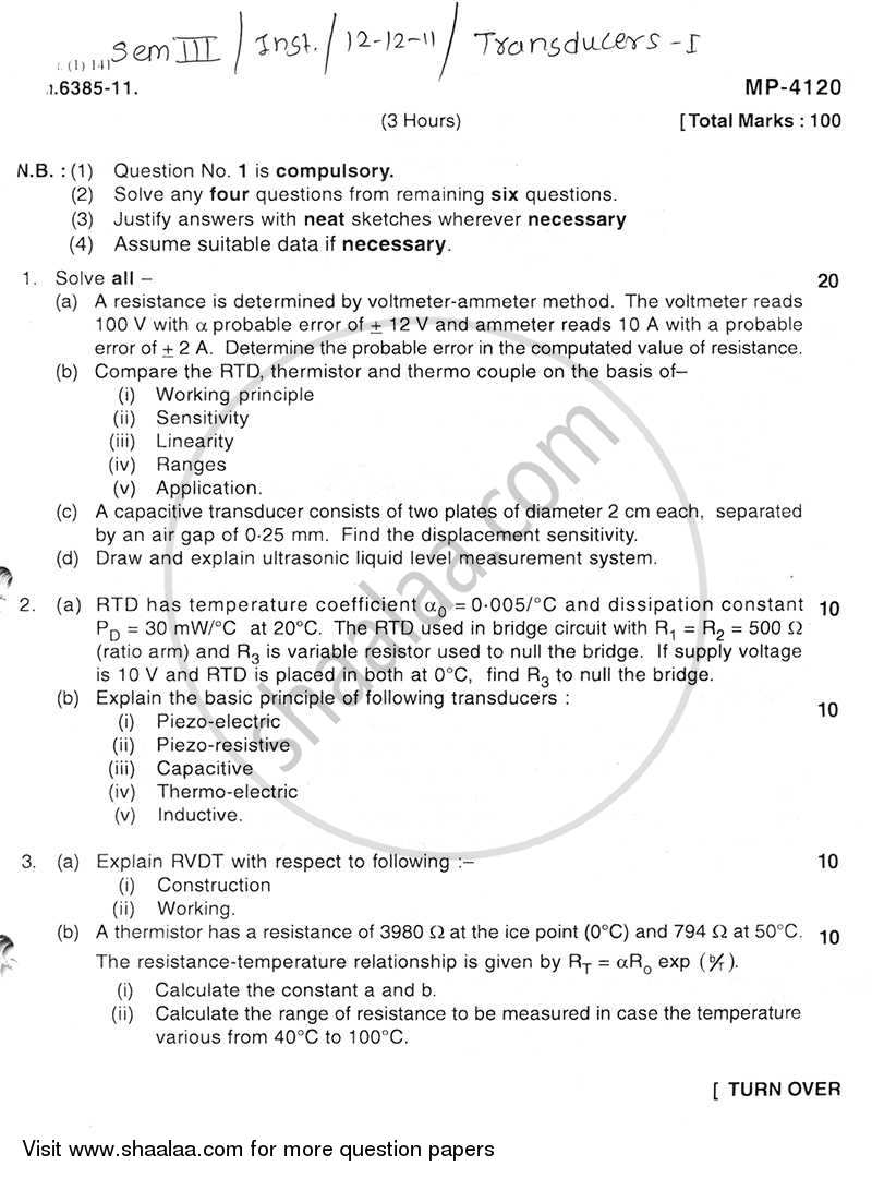 Transducers 1 2011-2012 - B.E. - Semester 3 (SE Second Year) - University of Mumbai question paper with PDF download