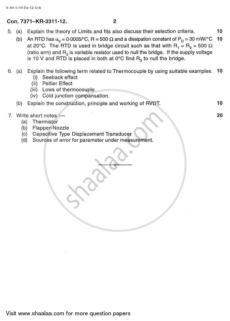 Transducers 1 2012-2013 - B.E. - Semester 3 (SE Second Year) - University of Mumbai question paper with PDF download