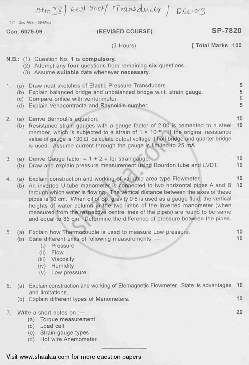 Transducers 2 2009-2010 - B.E. - Semester 4 (SE Second Year) - University of Mumbai question paper with PDF download