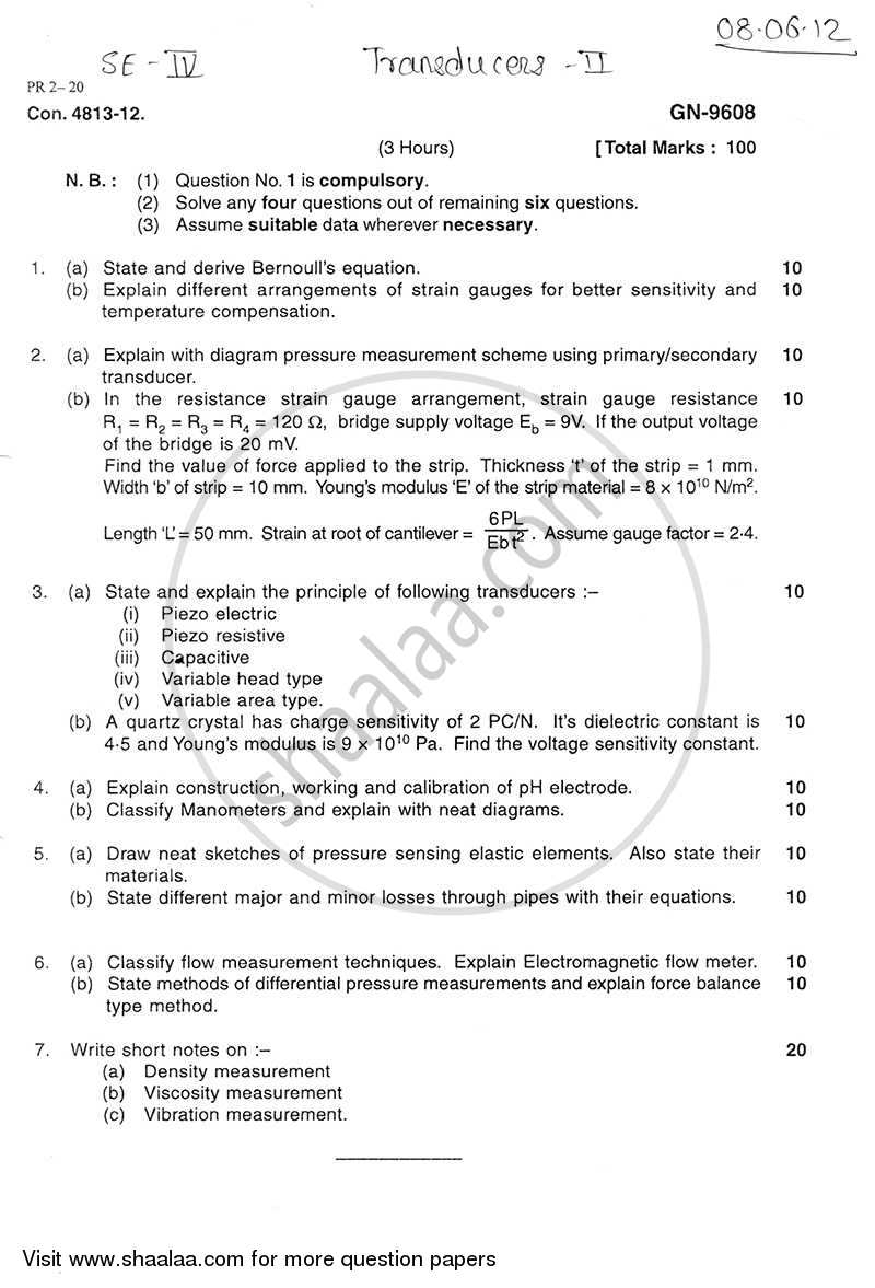 Transducers 2 2011-2012 - B.E. - Semester 4 (SE Second Year) - University of Mumbai question paper with PDF download