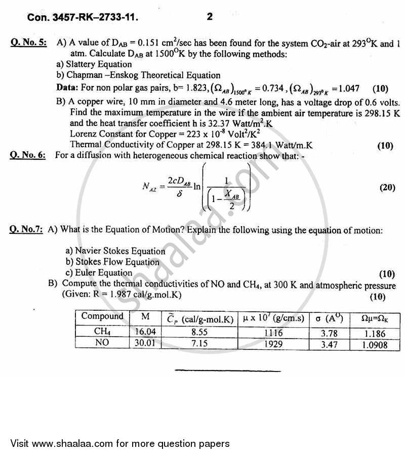 Transport Phenomenon 2010-2011 - B.E. - Semester 6 (TE Third Year) - University of Mumbai question paper with PDF download