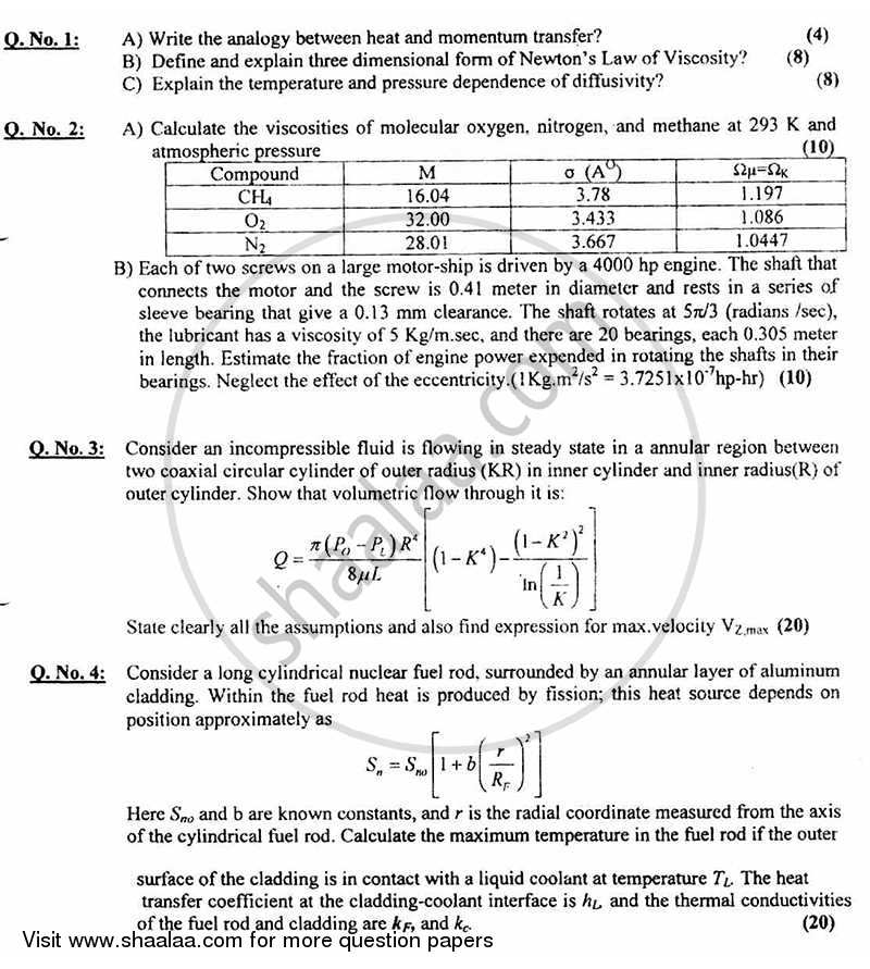 Transport Phenomenon 2010-2011 - B.E. - Semester 6 (TE Third Year) - University of Mumbai question paper with PDF download