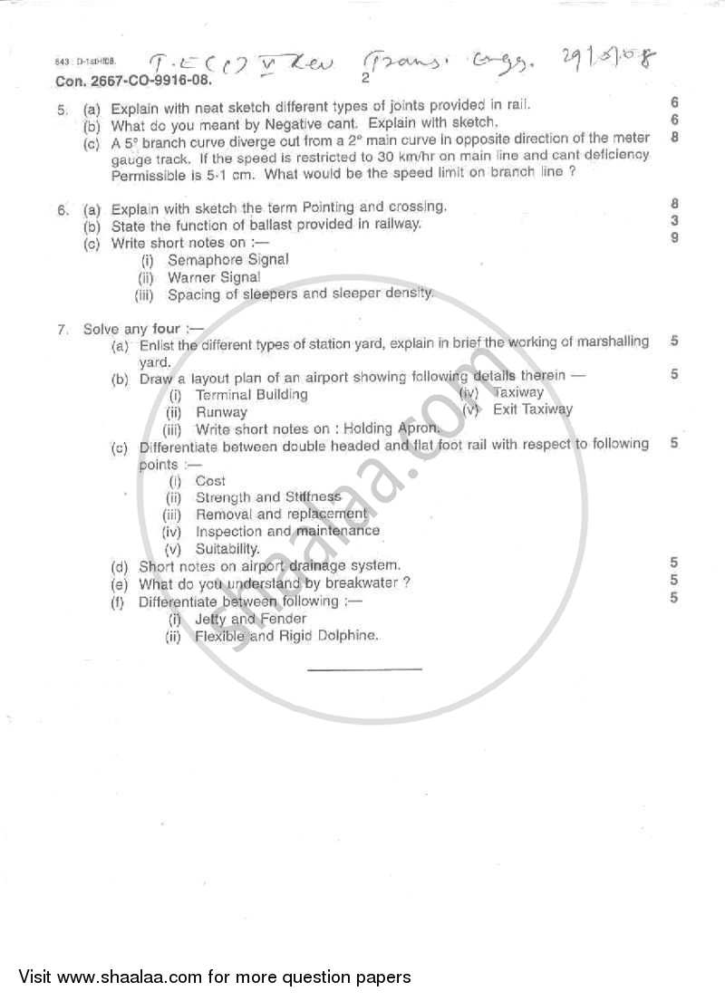 Transportation Engineering 1 2007-2008 - B.E. - Semester 5 (TE Third Year) - University of Mumbai question paper with PDF download