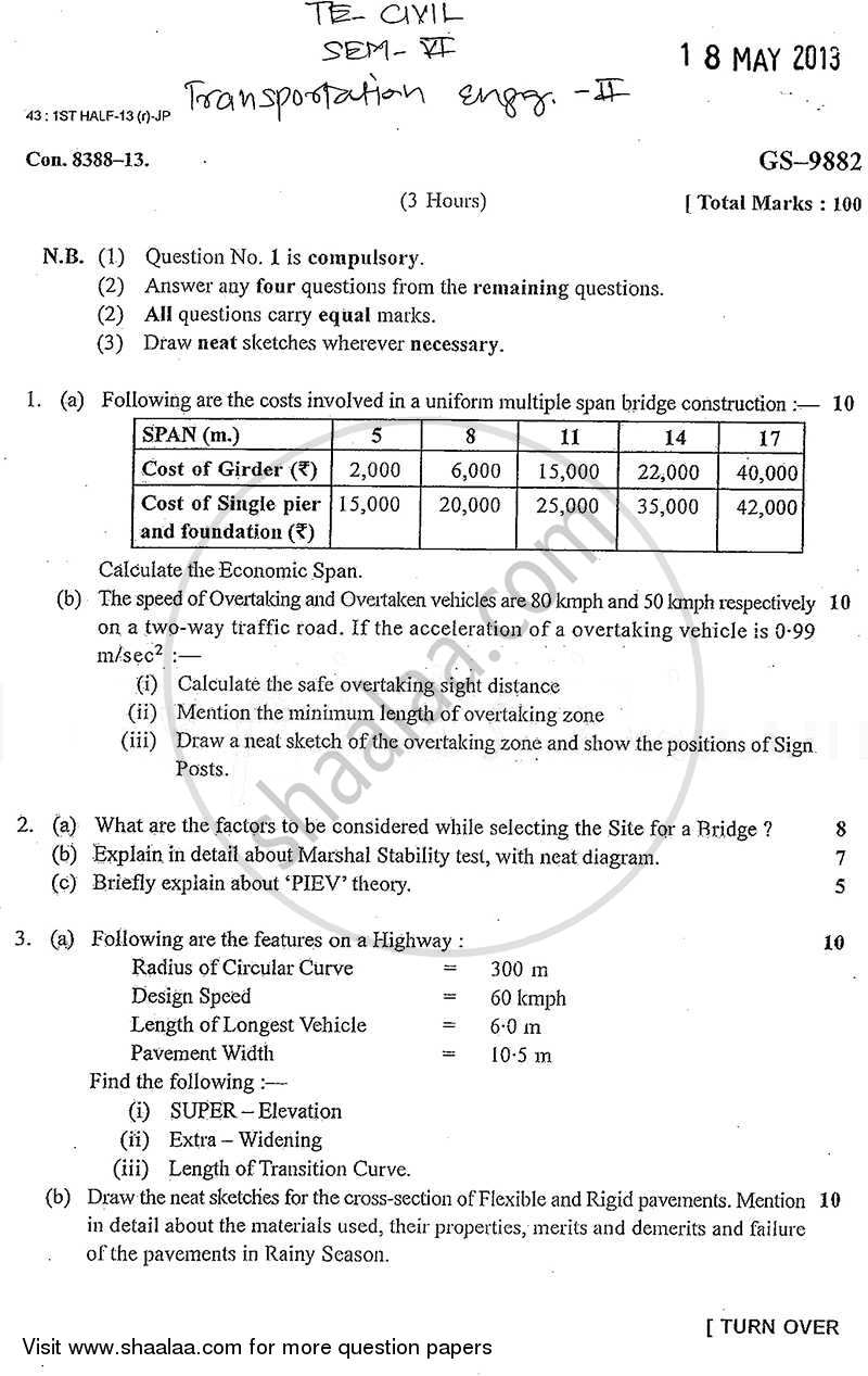 Transportation Engineering 2 2012-2013 - B.E. - Semester 6 (TE Third Year) - University of Mumbai question paper with PDF download
