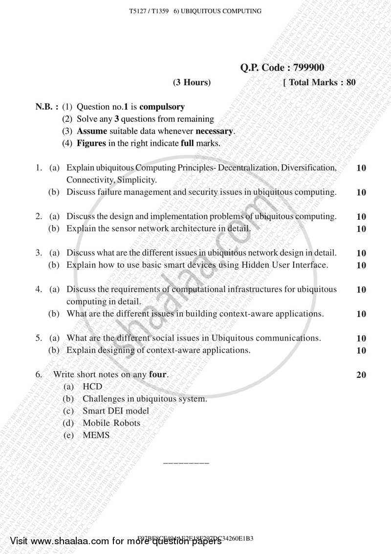 Ubiquitous Computing 2016-2017 - B.E. - Semester 7 (BE Fourth Year) - University of Mumbai question paper with PDF download