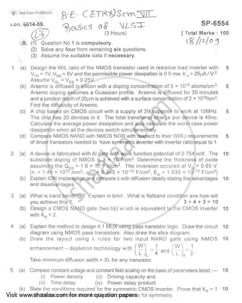Vlsi Design 2009-2010 - B.E. - Semester 7 (BE Fourth Year) - University of Mumbai question paper with PDF download