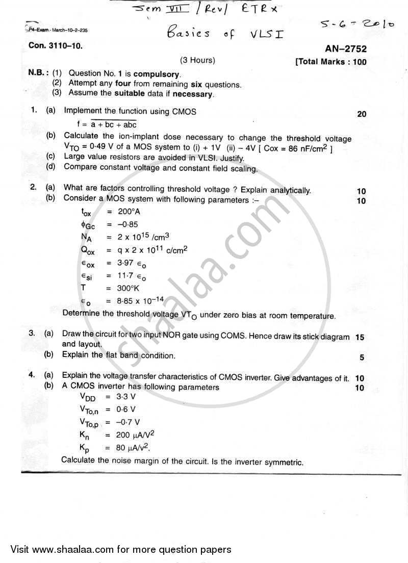 Vlsi Design 2009-2010 - B.E. - Semester 7 (BE Fourth Year) - University of Mumbai question paper with PDF download