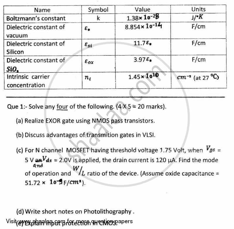Vlsi Design 2010-2011 - B.E. - Semester 7 (BE Fourth Year) - University of Mumbai question paper with PDF download