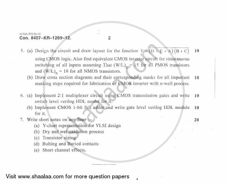 Vlsi Design 2012-2013 - B.E. - Semester 7 (BE Fourth Year) - University of Mumbai question paper with PDF download