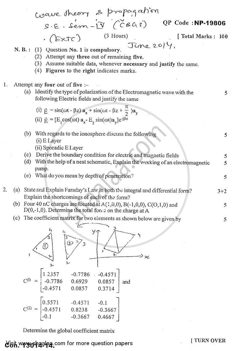 Wave Theory and Propagation 2013-2014 - B.E. - Semester 4 (SE Second Year) - University of Mumbai question paper with PDF download
