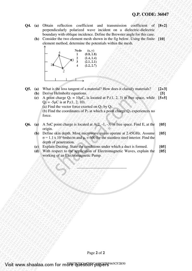 Wave Theory and Propagation 2017-2018 - B.E. - Semester 4 (SE Second Year) - University of Mumbai question paper with PDF download