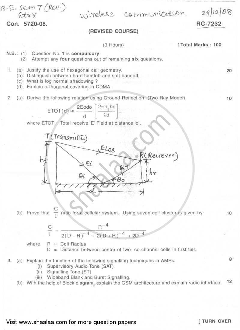 Wireless Communication 2008-2009 - B.E. - Semester 7 (BE Fourth Year) - University of Mumbai question paper with PDF download