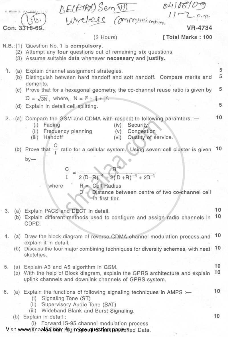 Wireless Communication 2008-2009 - B.E. - Semester 7 (BE Fourth Year) - University of Mumbai question paper with PDF download