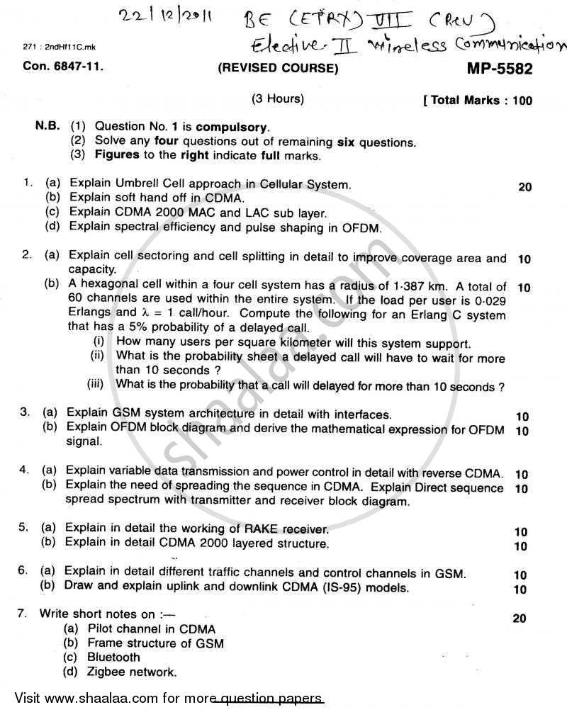 Wireless Communication 2011-2012 - B.E. - Semester 7 (BE Fourth Year) - University of Mumbai question paper with PDF download