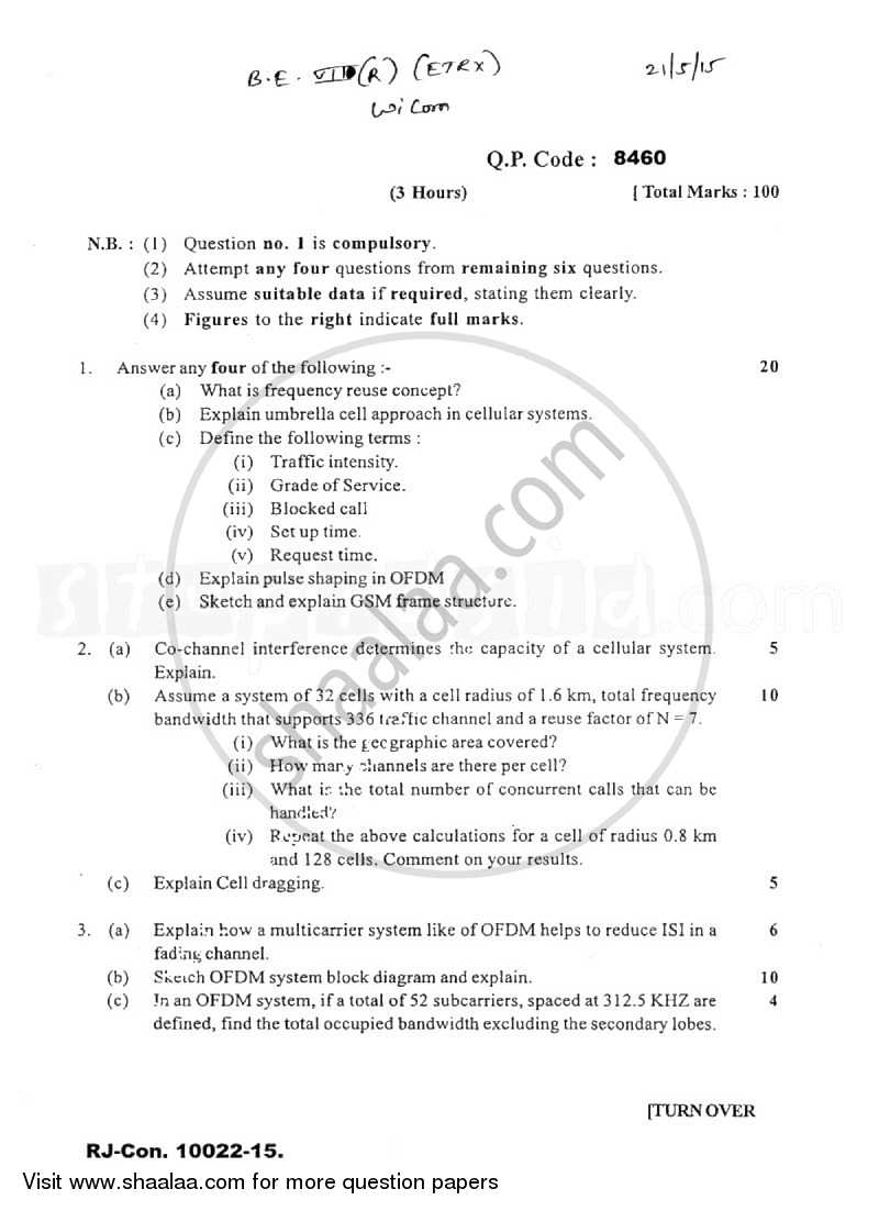Wireless Communication 2014-2015 - B.E. - Semester 7 (BE Fourth Year) - University of Mumbai question paper with PDF download