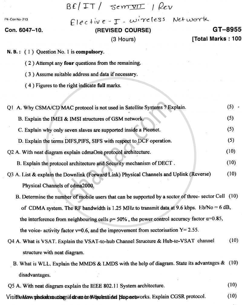 Wireless Network 2010-2011 - B.E. - Semester 7 (BE Fourth Year) - University of Mumbai question paper with PDF download