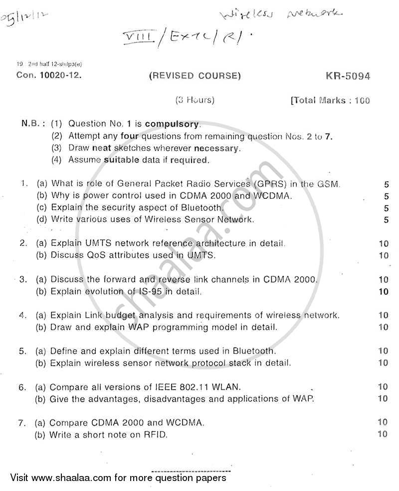 Wireless Network 2012-2013 - B.E. - Semester 8 (BE Fourth Year) - University of Mumbai question paper with PDF download