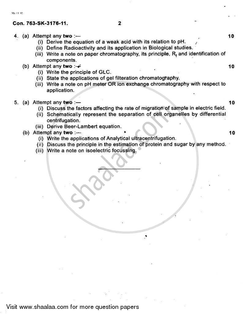Bio Organic and Biophysical Chemistry - 1 (3 Units) 2010-2011 Semester 5 (TYBSc) - University of Mumbai question paper with PDF download