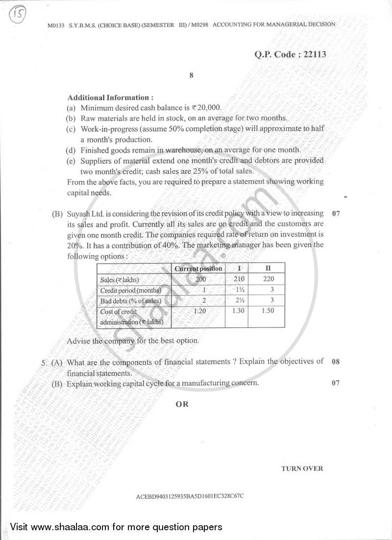 Accounting for Managerial Decisions 2017-2018 - B.M.S - Semester 3 - University of Mumbai question paper with PDF download