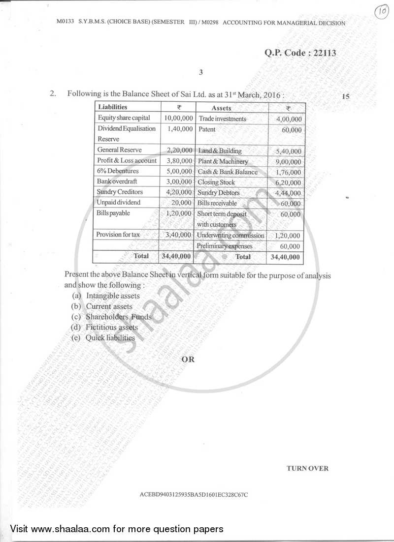 Accounting for Managerial Decisions 2017-2018 - B.M.S - Semester 3 - University of Mumbai question paper with PDF download