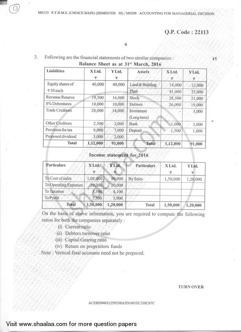 Accounting for Managerial Decisions 2017-2018 - B.M.S - Semester 3 - University of Mumbai question paper with PDF download