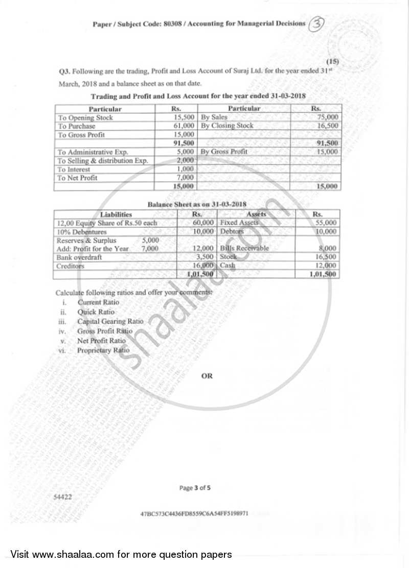 Accounting for Managerial Decisions 2018-2019 - B.M.S - Semester 3 - University of Mumbai question paper with PDF download