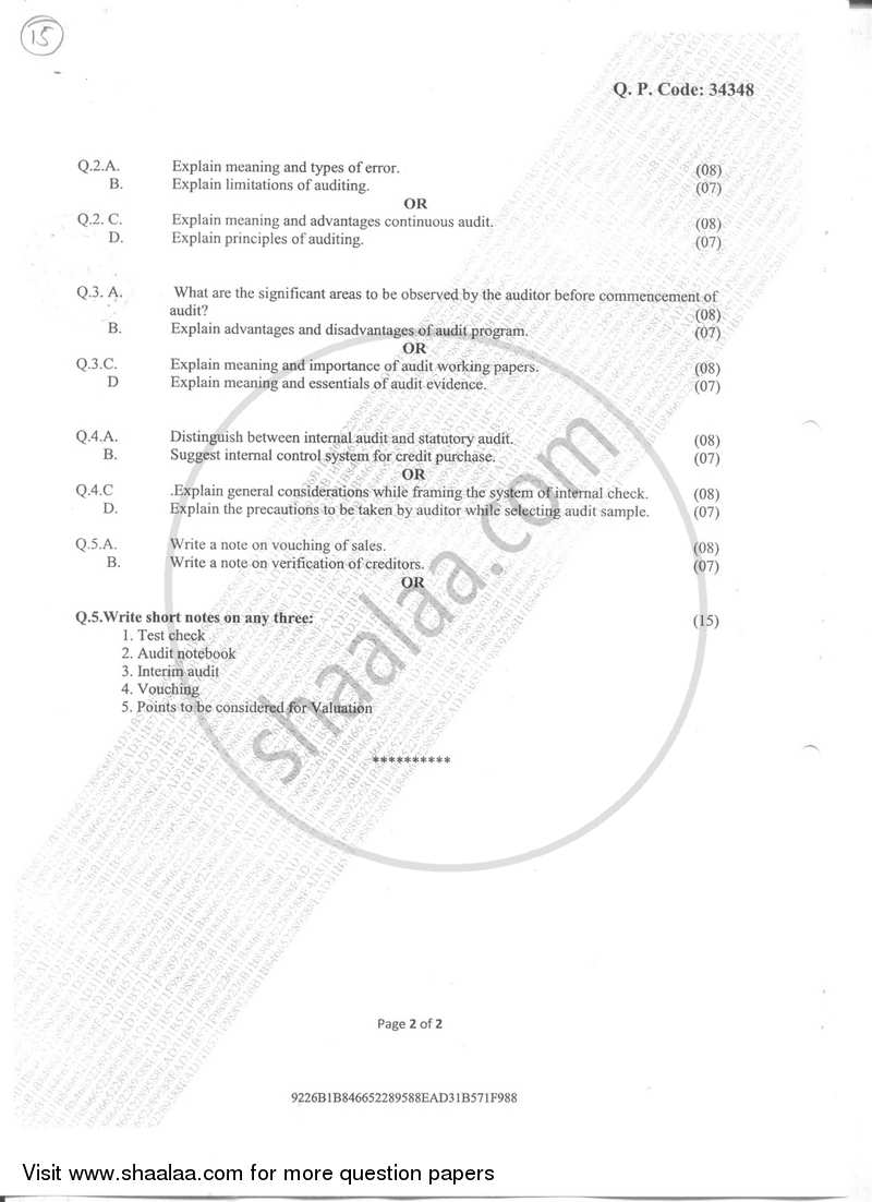 Auditing 2017-2018 - B.M.S - Semester 4 - University of Mumbai question paper with PDF download