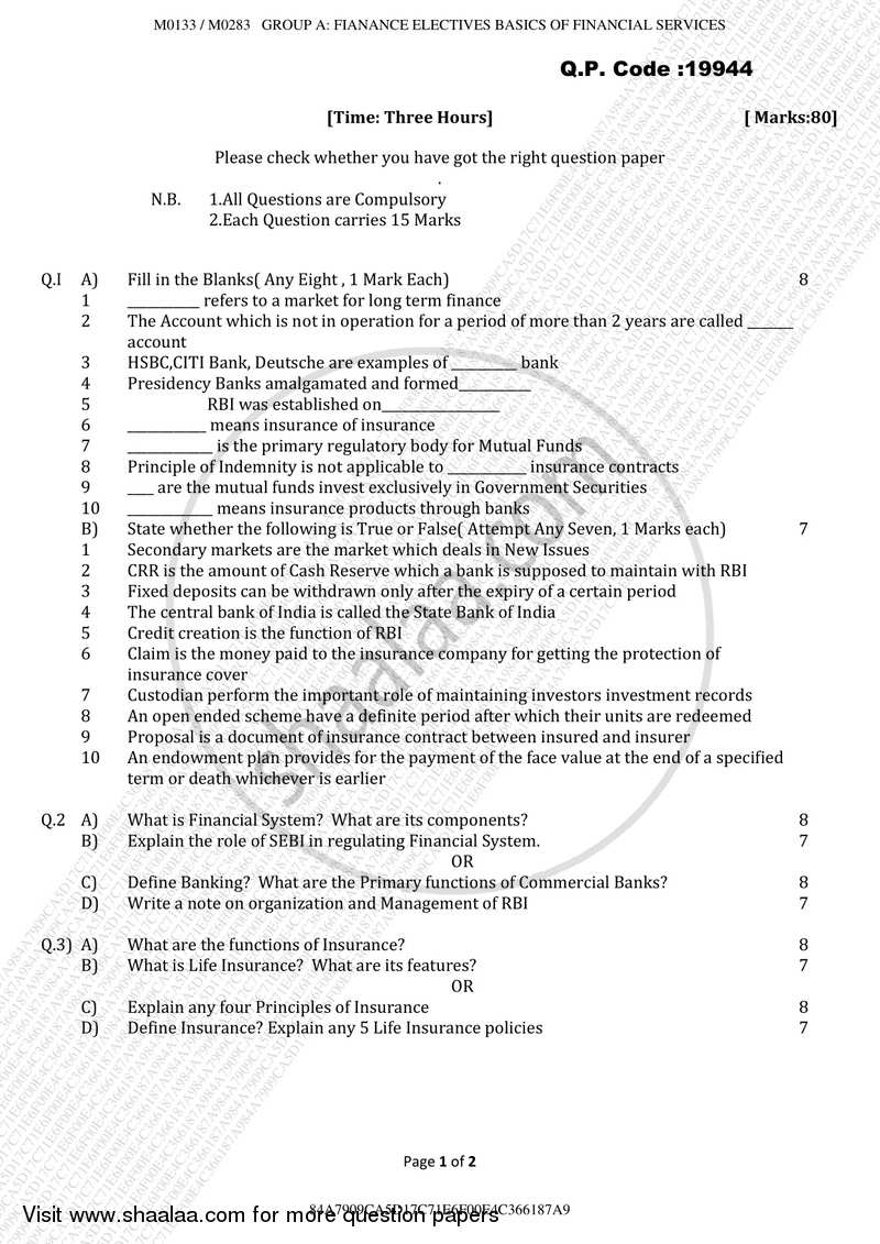 Basics of Financial Services 2017-2018 - B.M.S - Semester 3 - University of Mumbai question paper with PDF download