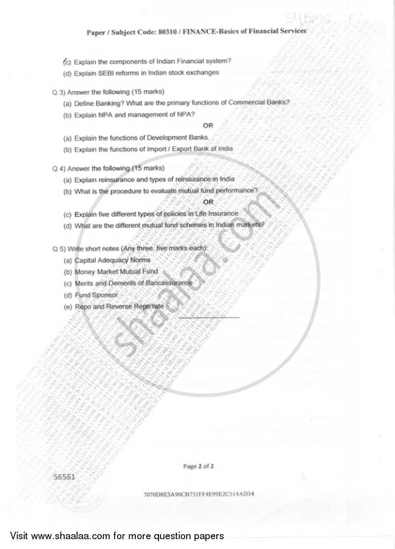 Basics of Financial Services 2018-2019 - B.M.S - Semester 3 - University of Mumbai question paper with PDF download