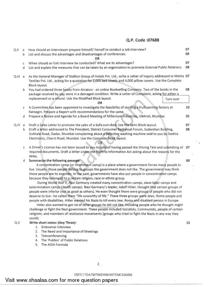 Business Communication 2 2016-2017 - B.M.S - Semester 2 - University of Mumbai question paper with PDF download