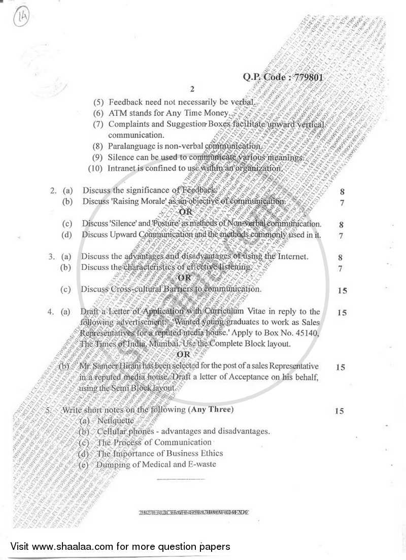 Business Communication 2016-2017 - B.M.S - Semester 1 - University of Mumbai question paper with PDF download