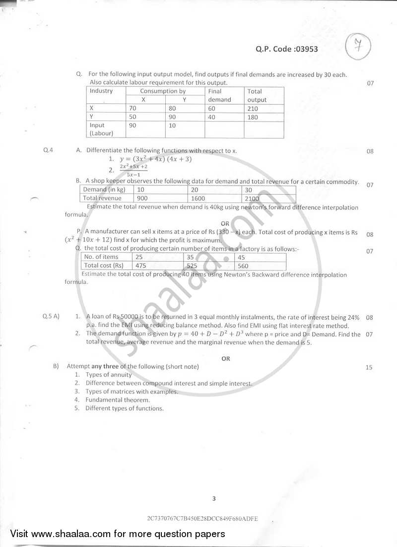 Business Mathematics 2017-2018 - B.M.S - Semester 2 - University of Mumbai question paper with PDF download