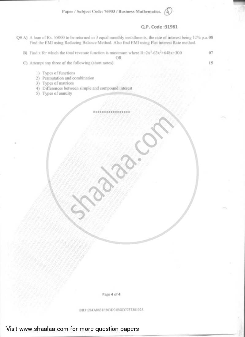 Business Mathematics 2018-2019 - B.M.S - Semester 2 - University of Mumbai question paper with PDF download