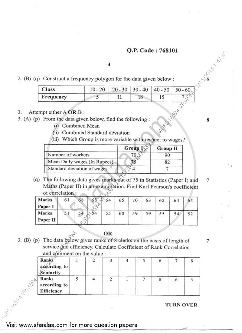 Business Statistics 2016-2017 - B.M.S - Semester 1 - University of Mumbai question paper with PDF download