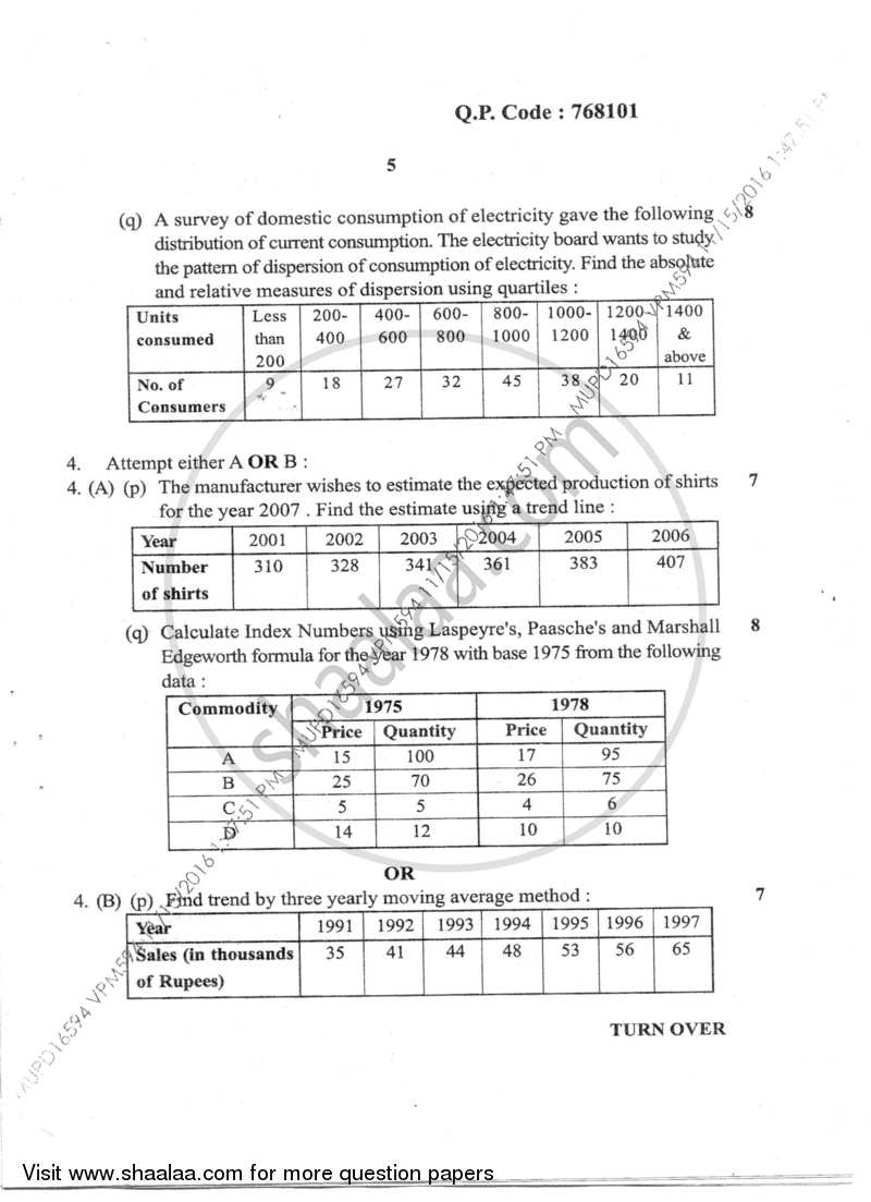 Business Statistics 2016-2017 - B.M.S - Semester 1 - University of Mumbai question paper with PDF download